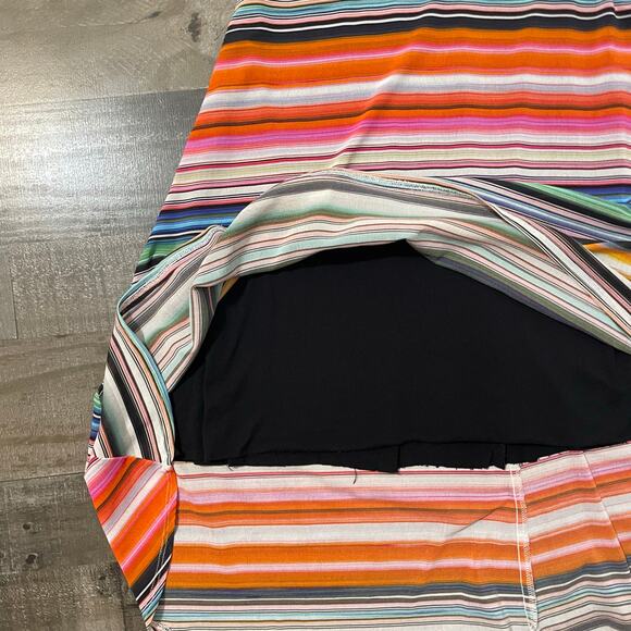 Karen Kane Women's Multi Striped Hi Low Hem Stretch Mesh Dress Size M - Picture 16 of 16